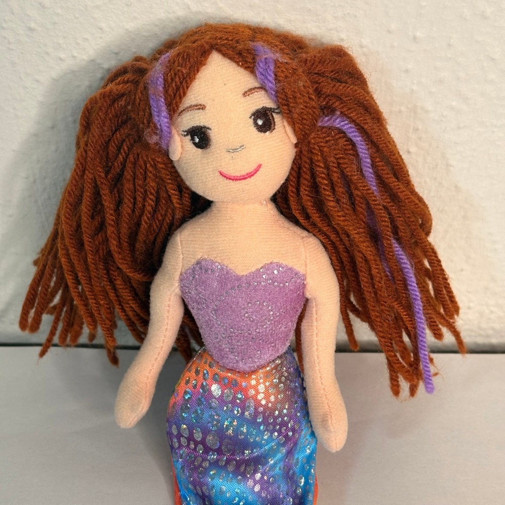 Aurora Sea Sparkles Mermaid Plush Kids 10" Rainbow Excellent Yarn Hair Doll